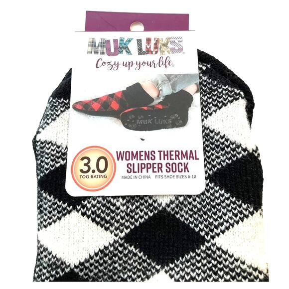 Muk Luks Slipper Socks Thermal Black White New with Tags - Picture 3 of 6